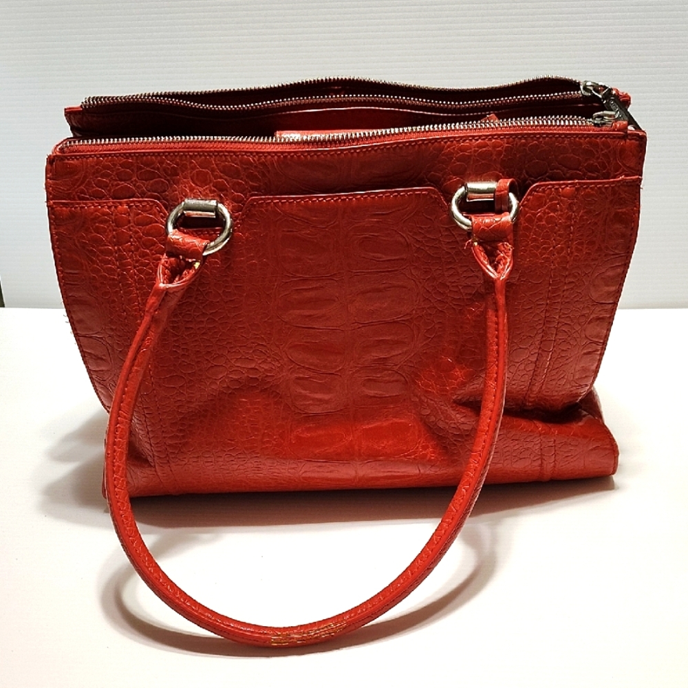 Liz Claiborne Coral Faux Crocodile Skin Multi-Pocket Laptop Bookbag